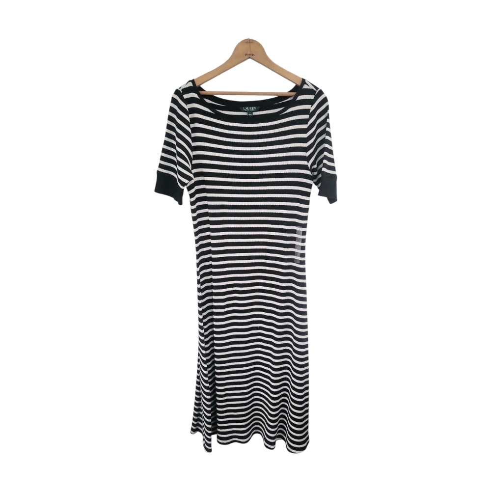 NWT Lauren Ralph Lauren Black & White Striped Maxi Dress L / Nautical